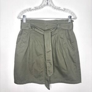 Loft Skirt Womens 6 Olive Green Paperbag Waist Tie Belted Office Chic Weekend